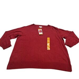 Lucky Brand Womens Red V Neck Long Sleeve Sweater Knit Top XXL